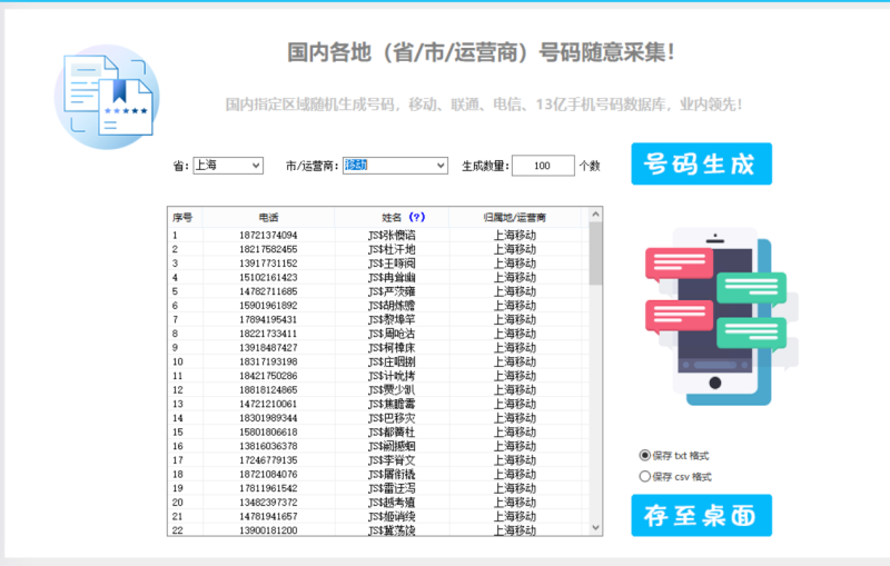 国内各地 （省/市/运营商）号码随意采集！网赚项目-副业赚钱-互联网创业-资源整合老猫网赚