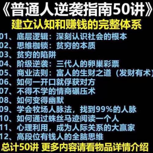 普通人翻身逆袭指南50讲，建立认知+搞钱体系的实战秘方网赚项目-副业赚钱-互联网创业-资源整合老猫网赚